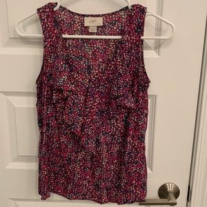 Loft XS petite sleeveless blouse with ruffle